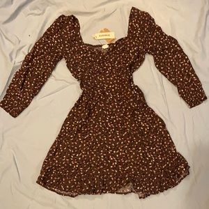 Brown Garage Square Neck Puff Sleeve Summer Dress